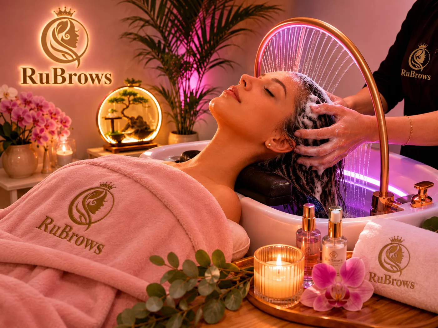 RuBrows Japanese head spa waterfall rinse and scalp massage treatment
