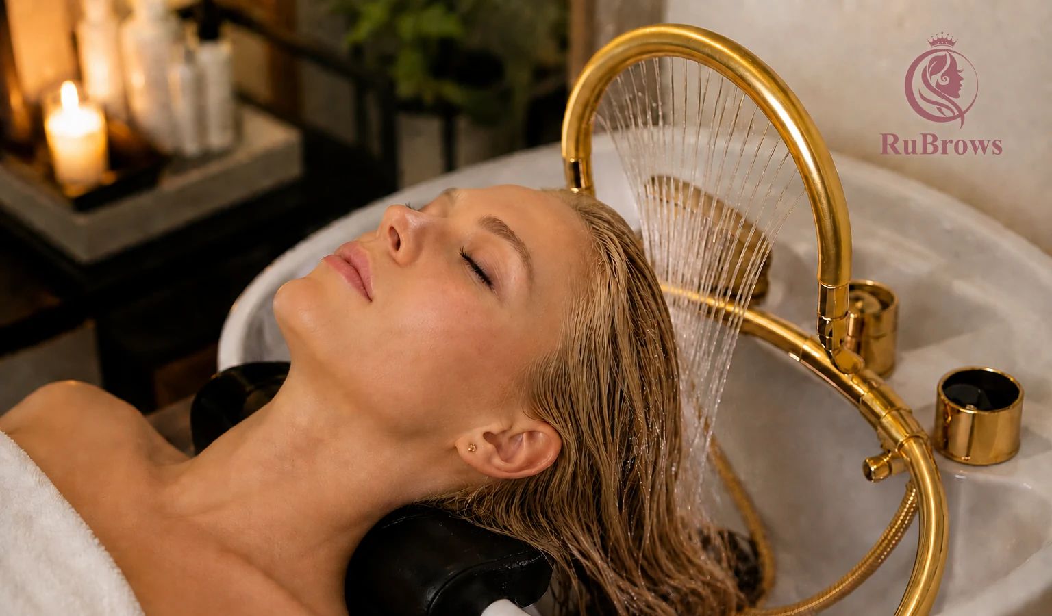 Japanese head spa waterfall rinse treatment at RuBrows in Cincinnati